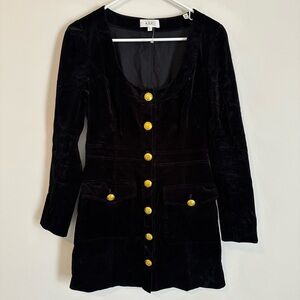A.L.C | Black Velvet Long Sleeve Button Front Mini Dress